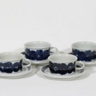 Arabia Anemone teekupit, käsinmaalattu, 4 kpl, suunnittelija Ulla Procope, käsinmaalattu