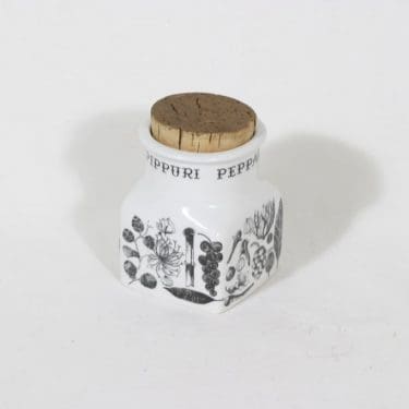 Arabia maustekuvio maustepurkki, pippuri, suunnittelija Esteri Tomula, pippuri, serikuva