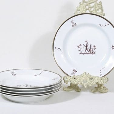 Arabia Diana lautaset, syvä, 6 kpl, suunnittelija Einar Forseth, syvä, siirtokuva, art deco