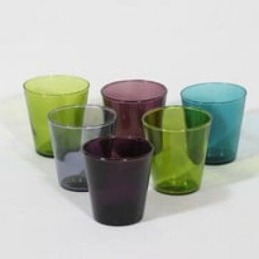 Nuutajärvi Viola lasit, eri värejä, 6 kpl, suunnittelija Kaj Franck,