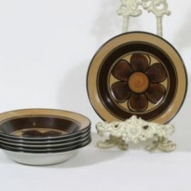 Arabia Kalevala lautaset, syvä, 6 kpl, suunnittelija Anja Jaatinen-Winquist, syvä, käsinmaalattu, signeerattu, retro