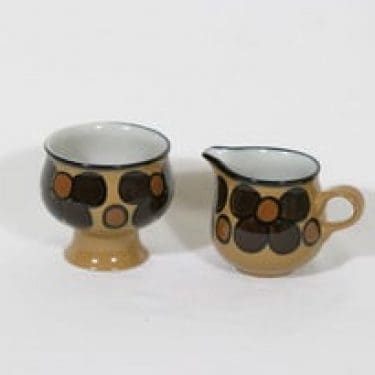 Arabia Kalevala sokerikko ja kermakko, käsinmaalattu, suunnittelija Anja Jaatinen-Winquist, käsinmaalattu, signeerattu, retro