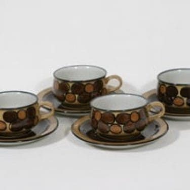 Arabia Kalevala kahvikupit, käsinmaalattu, 4 kpl, suunnittelija Anja Jaatinen-Winquist, käsinmaalattu, signeerattu, retro