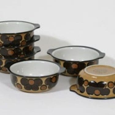 Arabia Kalevala annosmaljat, käsinmaalattu, 6 kpl, suunnittelija Anja Jaatinen-Winquist, käsinmaalattu, signeerattu, retro