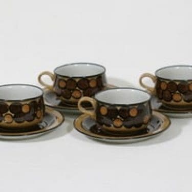 Arabia Kalevala teekupit, käsinmaalattu, 4 kpl, suunnittelija Anja Jaatinen-Winquist, käsinmaalattu, signeerattu, retro