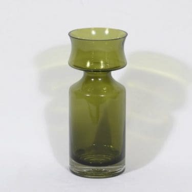 Riihimäen lasi Ruusu maljakko, oliivinvihreä, suunnittelija Tamara Aladin,