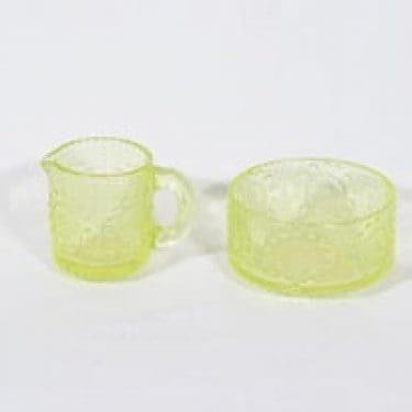 Riihimäen lasi Grapponia sokerikko ja kermakko, keltainen, suunnittelija Nanny Still,