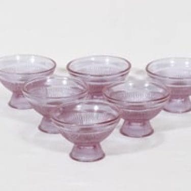 Riihimäen lasi Viiru jälkiruokamaljat, lila, 6 kpl, suunnittelija Nanny Still,