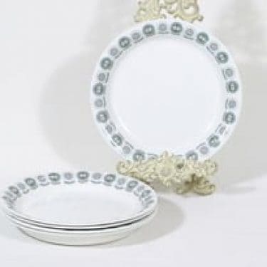 Arabia Olivia lautaset, matala, 5 kpl, suunnittelija Raija Uosikkinen, matala, serikuva, retro