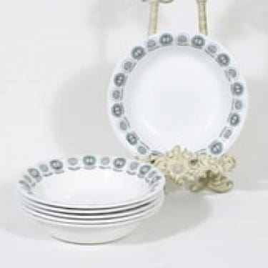 Arabia Olivia lautaset, syvä, 6 kpl, suunnittelija Raija Uosikkinen, syvä, serikuva, retro