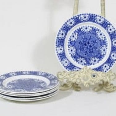 Arabia Ali lautaset, sininen, 6 kpl, suunnittelija Raija Uosikkinen, pieni, kuparipainokoriste