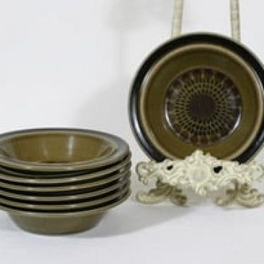 Arabia Kosmos lautaset, syvä, 6 kpl, suunnittelija Gunvor Olin-Grönqvist, syvä, puhalluskoriste, retro