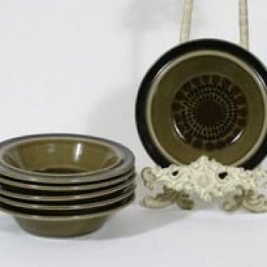 Arabia Kosmos lautaset, syvä, 6 kpl, suunnittelija Gunvor Olin-Grönqvist, syvä, puhalluskoriste, retro