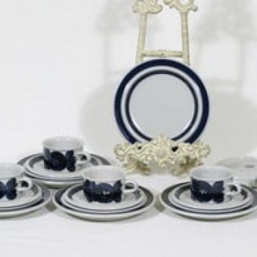 Arabia Anemone mokkakupit, käsinmaalattu, 5 kpl, suunnittelija Ulla Procope, käsinmaalattu, signeerattu