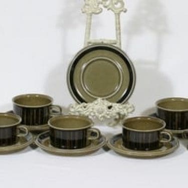 Arabia Kosmos teekupit, 6 kpl, suunnittelija Gunvor Olin-Grönqvist, puhalluskoriste, retro