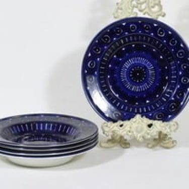 Arabia Valencia lautaset, syvä, 5 kpl, suunnittelija Ulla Procope, syvä, käsinmaalattu, signeerattu