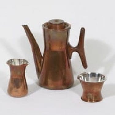 Kultakeskus TW 163 kahvikaadin, sokerikko ja kermakko, suunnittelija Tapio Wirkkala, pieni, kupari