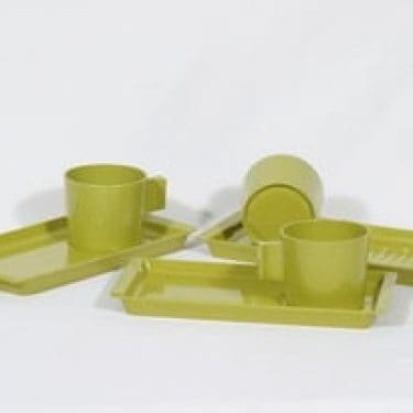 Fiskars Fiskamin kupit ja erikoislautaset, vihreä, 3 kpl, suunnittelija Olof Bäckström, retro