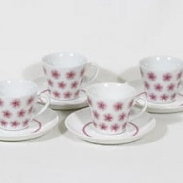 Arabia kahvikupit, tuntematon koriste, 4 kpl, suunnittelija , tuntematon koriste, serikuva