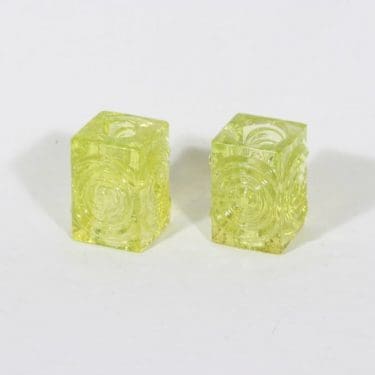 Riihimäen lasi Rengas kynttilänjalat, keltainen, 2 kpl, suunnittelija Tamara Aladin, retro