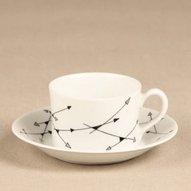 Arabia Nuoli mokkakuppi, valkoinen, suunnittelija Esteri Tomula, serikuva
