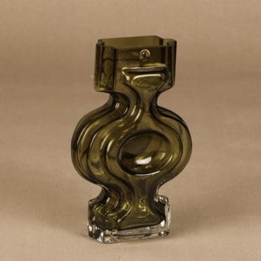 Riihimäen lasi Emma maljakko, oliivinvihreä, suunnittelija Helena Tynell,