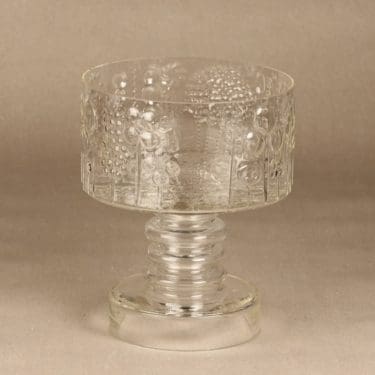 Nuutajärvi Flora kulho. kirkas, jalallinen, suunnittelija Oiva Toikka, jalallinen