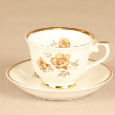 Arabia Myrna kahvikuppi, suunnittelija Olga Osol, siirtokuva, kukkakoriste