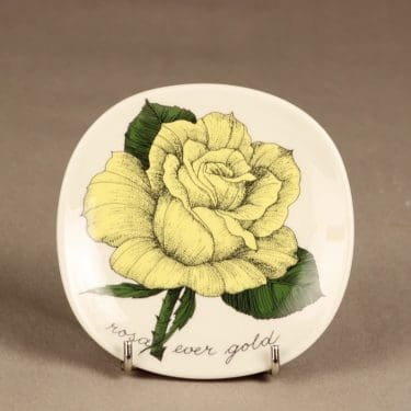 Arabia Botanica koristelautanen, Rosa ever gold, suunnittelija Esteri Tomula, Rosa ever gold, kukka-aihe