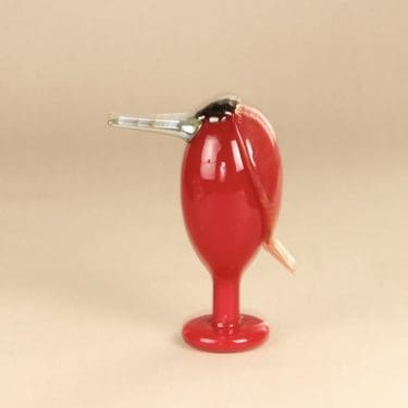 Nuutajärvi Keikari koristelintu, punainen, suunnittelija Oiva Toikka, signeerattu