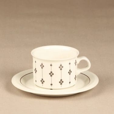 Arabia Kartano teekuppi, mustavalkoinen, 2 kpl, suunnittelija Esteri Tomula, painettu ja maalattu