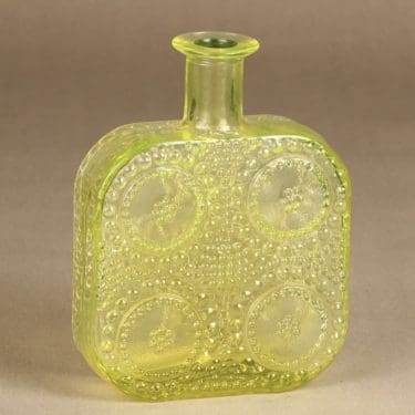 Riihimäen lasi Grapponia koristepullo, keltainen, suunnittelija Nanny Still,