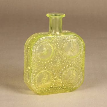 Riihimäen lasi Grapponia koristepullo, keltainen, suunnittelija Nanny Still,