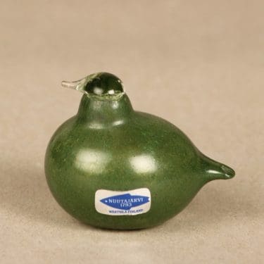 Nuutajärvi koristelintu, Hippiäinen, suunnittelija Oiva Toikka, Hippiäinen, signeerattu, Golden Crested Kinglet