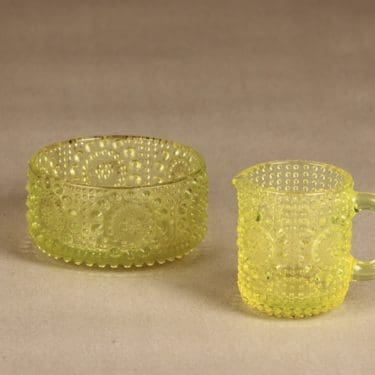 Riihimäen lasi Grapponia sokerikko ja kermakko, keltainen, suunnittelija Nanny Still,