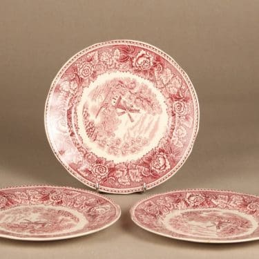 Arabia Maisema lautanen, punainen, 3 kpl, suunnittelija , kuparipainokoriste