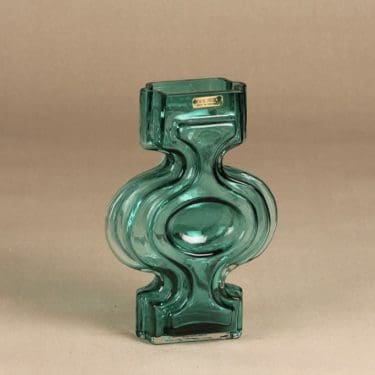 Riihimäen lasi Emma maljakko, turkoosi, suunnittelija Helena Tynell,