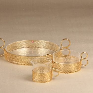 Iittala Tsaikka tarjotin sokerikko kermakko, kulta, suunnittelija Timo Sarpaneva,