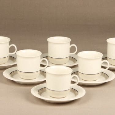 Arabia Seita Arctica kahvikupit, raitakoriste, 6 kpl, suunnittelija , raitakoriste