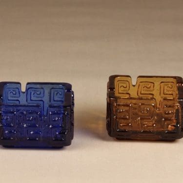 Riihimäen lasi Taalari tuhka-astia, ruskea, sininen, suunnittelija Tamara Aladin,