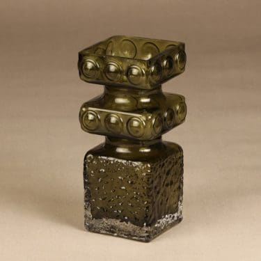 Riihimäen lasi Kehrä maljakko, oliivinvihreä, suunnittelija Tamara Aladin, retro