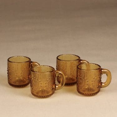 Riihimäen lasi Grapponia kupit, amber, 4 kpl, suunnittelija Nanny Still,