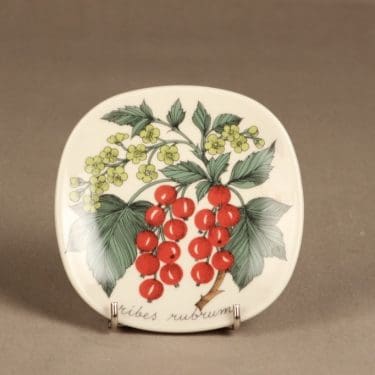 Arabia Botanica koristelautanen, Punainen viinimarja, suunnittelija Esteri Tomula, Punainen viinimarja, serikuva, kukka-aihe