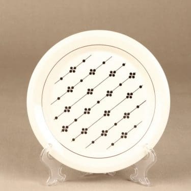 Arabia Kartano lautanen, mustavalkoinen, suunnittelija Esteri Tomula, painettu ja maalattu