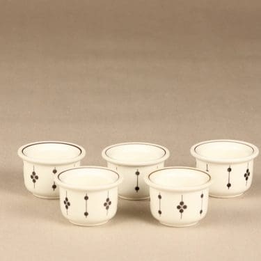 Arabia Kartano munakupit, mustavalkoinen, 5 kpl, suunnittelija Esteri Tomula,