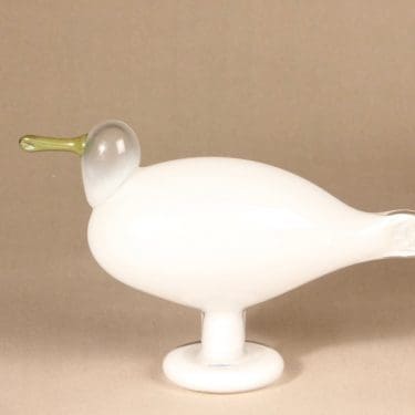 Nuutajärvi Kajava art glass, white, clear head, lysteri beak, designer Oiva Toikka