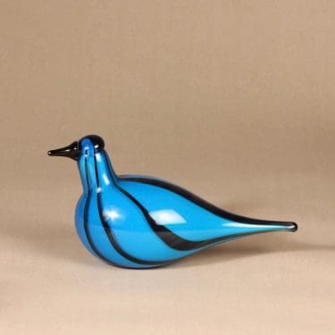 Nuutajärvi Taivaanvuohi taidelasi, sininen|mustat raidat ja nokka, suunnittelija Oiva Toikka,