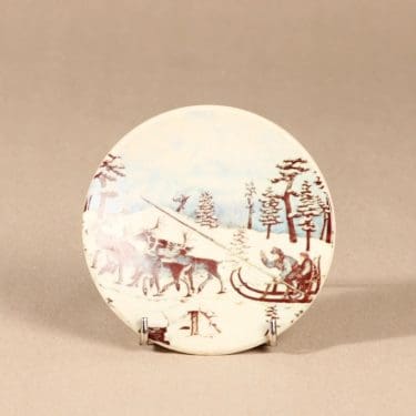 Arabia seinälautanen, Porovaljakolla erämaassa, suunnittelija Andreas Alariesto, Porovaljakolla erämaassa, Porovaljakolla erämaassa, lappi-aihe, naivismi