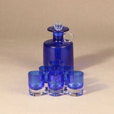 Kumela karahvi+6 lasia, sininen, 7 kpl, suunnittelija Sirkku Kumela-Lehtonen,