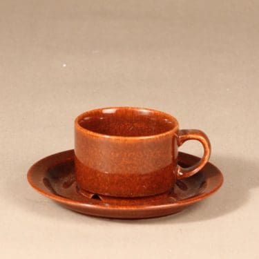 Arabia Kesti kahvikuppi ja lautaset 2 kpl, ruskea